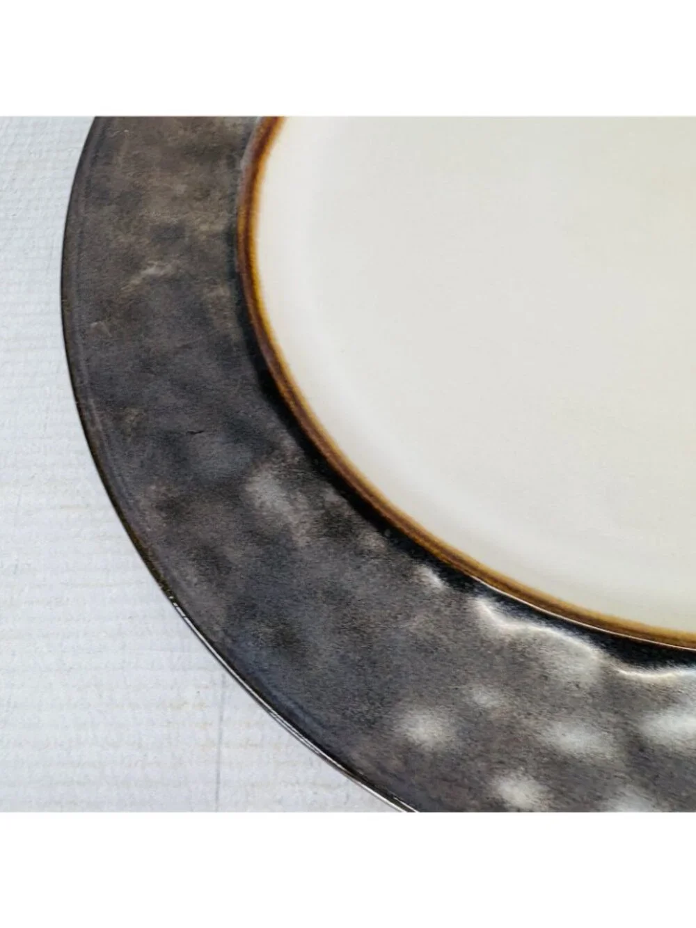 Cindy Crawford Metallic Bronze Hammer Rim Cream Ceramic Dinner Plates Set of 4